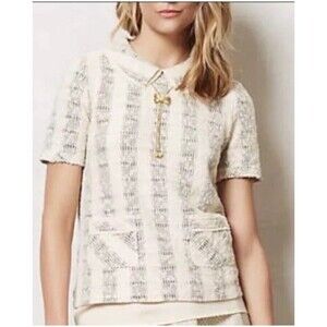 Anthropologie Postmark Cadence Ivory Tweed Shirt, Size XS